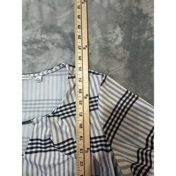 Notations Women’s XL Striped Plaid Bar Neck Top Short Sleeve Stretch Blouse - Picture 7 of 7